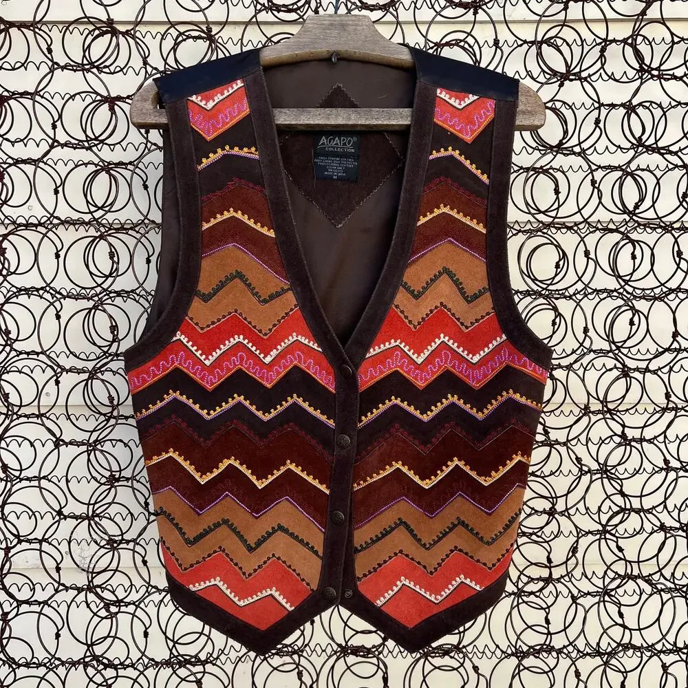 Vintage Agapo Boho southwestern sunrise sunset chevron stripe vest MEDIUM - Picture 1 of 5